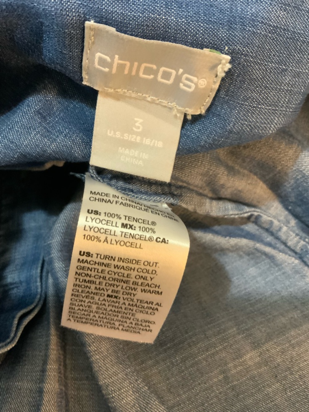 Chico's Blue Ruffle-Front Button Down Shirt - Picture 6 of 6